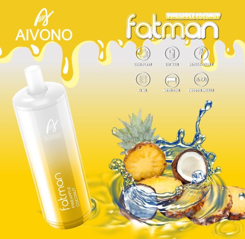 Aivono FATMAN 6800 Puffs Vape: O coco abacaxi que Traz o Ver&atilde;o Brasileiro no Bolso